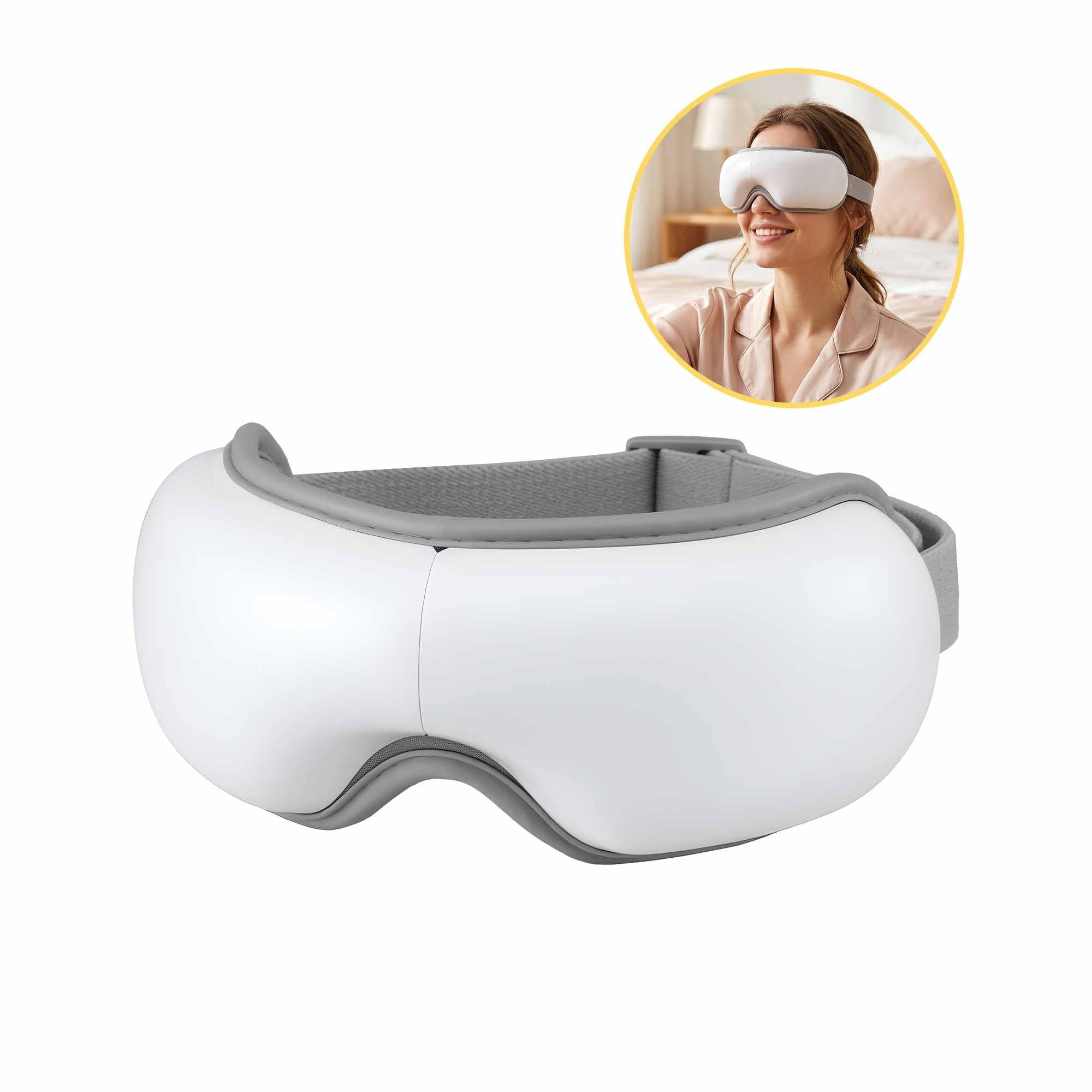 Livemor Eye Massager with Heat & Vibration | 180Β° Foldable Electric Eye Heat Mask with Bluetooth Music for Fatigue Relief | Rechargeable 3D Wrap-Around Temple Massager, White